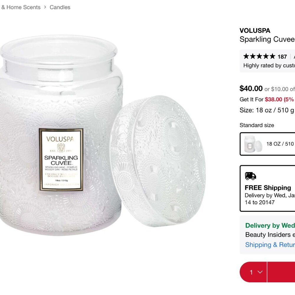 VOLUSPA  Sparkling Cuvee Glass Jar Candle